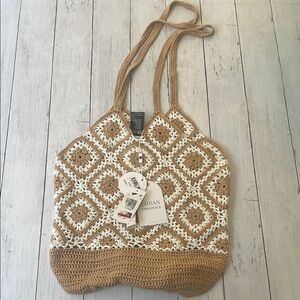 Urban Originals Tan and Cream Crochet Tote Bag